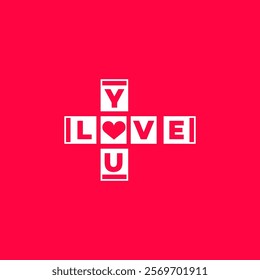 Red Crosswords I Love You, Valentines Day, Romantic Puzzle