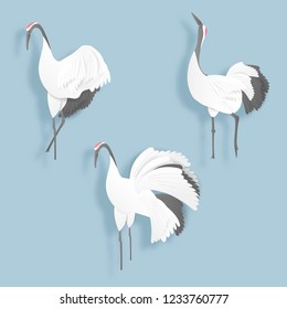 Red crown crane in paper cut style vector illustration