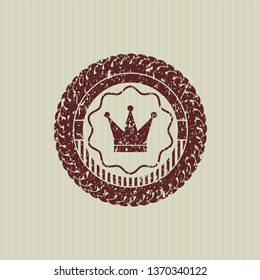 Red crown icon inside distress grunge style stamp