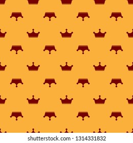 Red Crown icon isolated seamless pattern on brown background. Vector Illustration