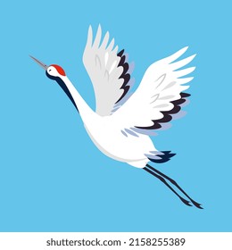 roter Kranich als lang bäuerlicher und langhaltiger Vogel mit Spread Wings auf blauem Hintergrund Vektorgrafik