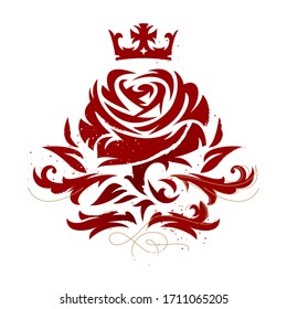 Red crowned rose, stylized symbol with stencil effect