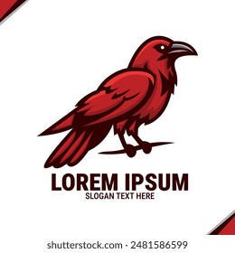 Red crows logo vector illustration, red bird icon vector, raven bird, isolated on white background