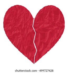 Red crumpled paper broken heart vector illustration
