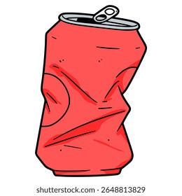 red crushed drinking can flat color vector illustration template design