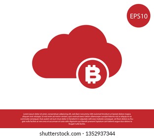 Red Cryptocurrency cloud mining icon isolated on white background. Blockchain technology, bitcoin, digital money market, cryptocoin wallet. Vector Illustration