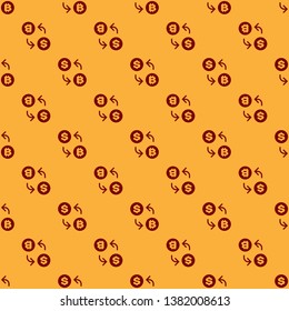 Red Cryptocurrency exchange icon isolated seamless pattern on brown background. Bitcoin to dollar exchange icon. Cryptocurrency technology, mobile banking. Flat design. Vector Illustration