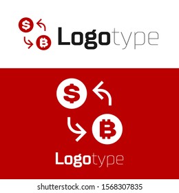 Red Cryptocurrency exchange icon isolated on white background. Bitcoin to dollar exchange icon. Cryptocurrency technology, mobile banking. Logo design template element. Vector Illustration