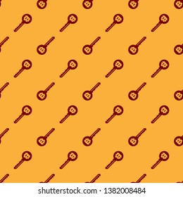 Red Cryptocurrency key icon isolated seamless pattern on brown background. Concept of cyber security or private key, digital key with technology interface. Flat design. Vector Illustration