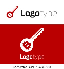 Red Cryptocurrency key icon isolated on white background. Concept of cyber security or private key, digital key with technology interface. Logo design template element. Vector Illustration