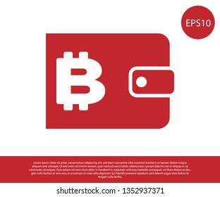 Red Cryptocurrency wallet icon isolated on white background. Wallet and bitcoin sign. Mining concept. Money, payment, cash, pay icon. Vector Illustration