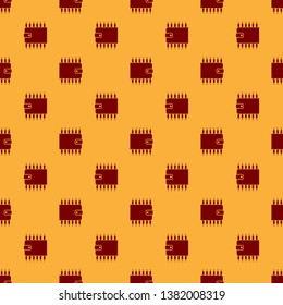 Red Cryptocurrency wallet icon isolated seamless pattern on brown background. Wallet and bitcoin sign. Mining concept. Money, payment, cash, pay icon. Flat design. Vector Illustration