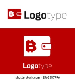 Red Cryptocurrency wallet icon isolated on white background. Wallet and bitcoin sign. Mining concept. Money, payment, cash, pay icon. Logo design template element. Vector Illustration