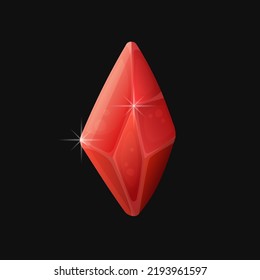 Red Crystal. Magic Gemstone Icon on Black Background. Vector