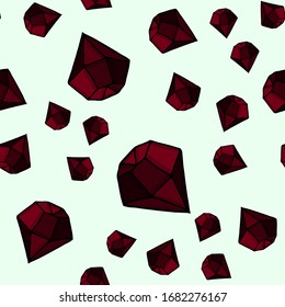 Red crystals and rubies on a light background. Seamless vector patterns. For fabric, textile, design, cover, banner.