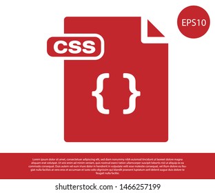 Red CSS file document. Download css button icon isolated on white background. CSS file symbol.  Vector Illustration