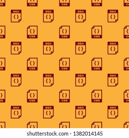 Red CSS file document icon. Download css button icon isolated seamless pattern on brown background. CSS file symbol. Vector Illustration