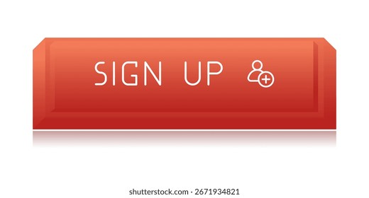 Red CTA button with text: Sign up, user, UI design.