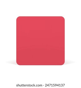Red cube glossy squared foundation base symmetric ornament vertical wall front view realistic vector illustration. Premium box regular geometric figure architecture smooth angled construction