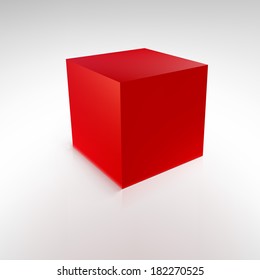 Red cube with reflections and shadows, vector illustration