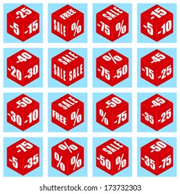 Red cube sale icon. Vector