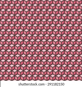 Red cube seamless pattern. Vector endless cubic background. Abstract seamless technology backdrop. Modern web decoration. Geometric shapes.