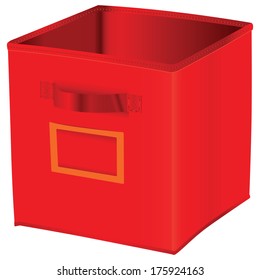 Red cube storage with space for a label. Vector illustration.