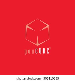 Red cube vector logo design with background
