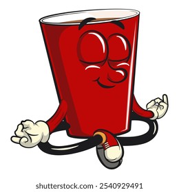 Red cup beer pong cartoon mascot character icon character meditating, work of hand drawn