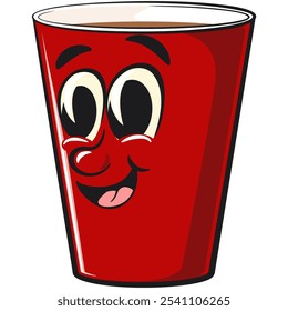 Red cup beer pong cartoon mascot character icon, work of hand drawn