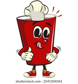 Red cup beer pong cartoon mascot character icon as chef give thumbs up, work of hand drawn