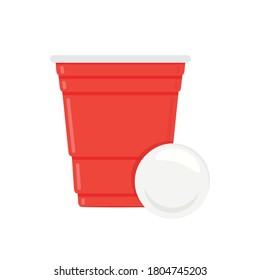 Red Cup, Beer Pong Cup, Beer Game, Ping Pong, Ping Pong Ball, Drinking Cup Vector Illustration Background