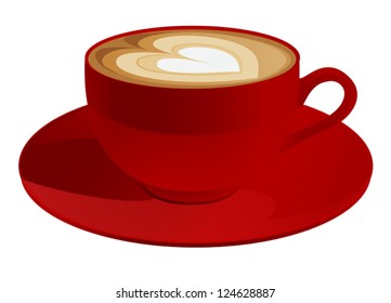 Red cup of cappuccino with heart symbol. Coffee. Vector illustration on white background. EPS 10