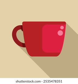 Red cup casting long shadow on beige background, simple flat vector illustration