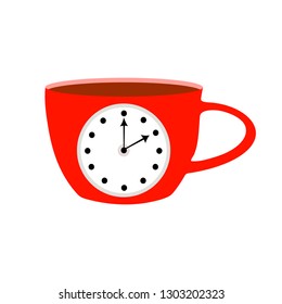 
Red cup with a clock. Coffee break.