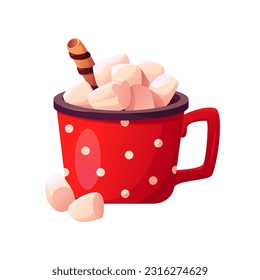 Icono de malvavisco de la Copa Roja. Chocolate caliente aislado en blanco. Ilustración vectorial en estilo de caricatura. 