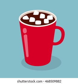 Red cup of cocoa with marshmallow. Vector illustration