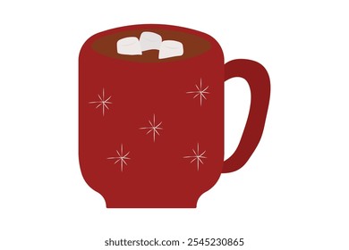 Red cup with cocoa and marshmallows. Winter warming drink