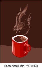 red cup of coffee with aroma of ascending