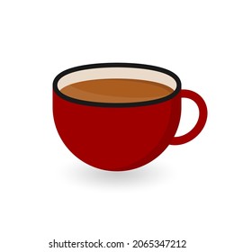 Red cup with coffee or cappuccino. Idea concept. Vector flat illustration.