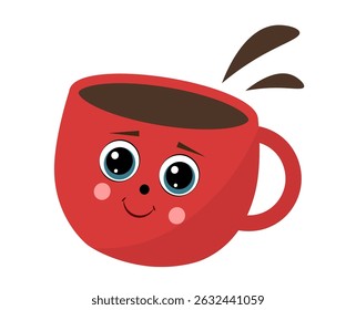 Red Cup of Coffee with Face on White Background