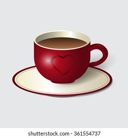 Red cup of coffee  with heart symbol. Coffee,  coffee cup isolated. Idea concept