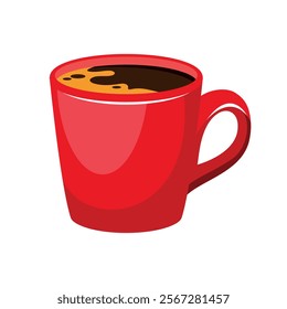 Red cup of coffee icon vector isolated on a white background. Red mug of coffee vector illustration. Single red cup of coffee with foam icon vector isolated on a white background