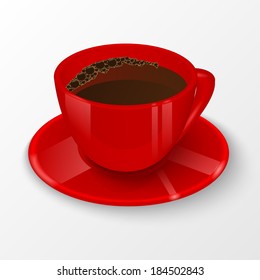 red cup of coffee isolated on white background