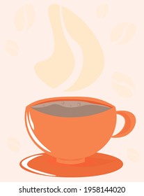 Taza roja con café sobre un fondo beige.