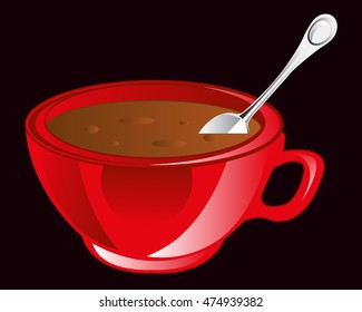 Red cup coffee on black background