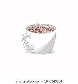 Red cup with coffee on a white background. Biscuit.