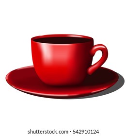 Red cup of coffee. Realistic cup isolated on a white background.