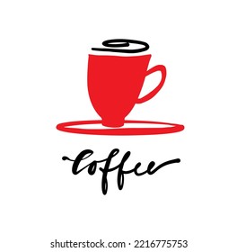 Una taza roja de café. Un sencillo icono para una cafetería, un bistró, un restaurante y una máquina expendedora de café. Ilustración del vector
