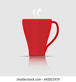 Red cup of coffee with smoke